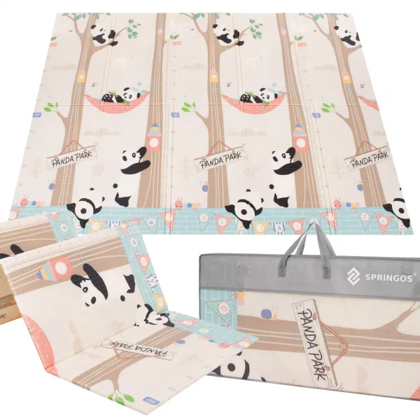 Двусторонний складной игровой коврик из пеноматериала для детей Springos KM0023, 150x200 см, с рисунком животных