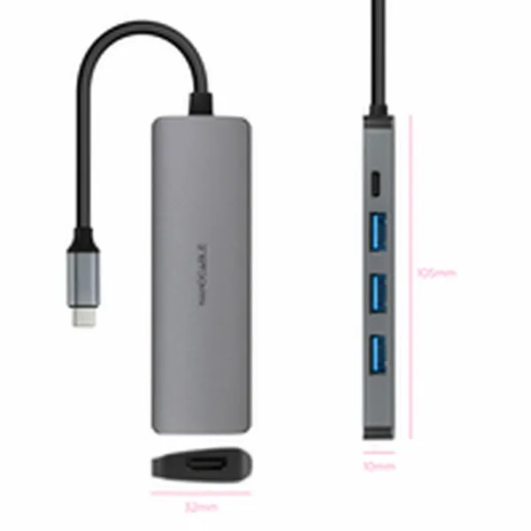 USB Hub NANOCABLE Nanocable Hub USB-C 3xUSB-A+HDMI+USB-C PD Grey 100 W 50 W