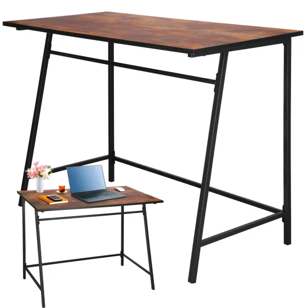 Rašomasis stalas, kompiuterinis žaidimų stalas Springos HF0027, 100x50x76 cm, loft stilius, juoda/ruda