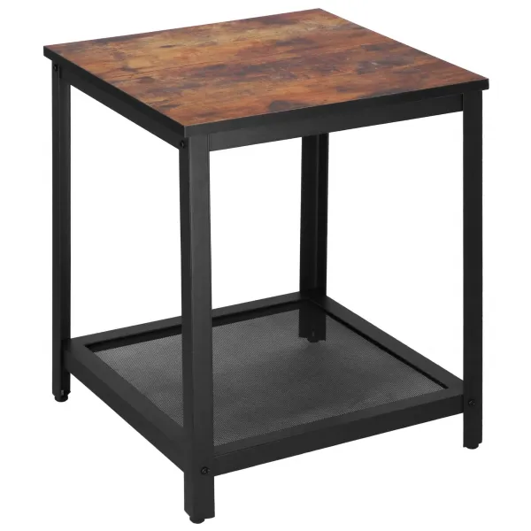 Ruudukujuline kohvilaud riiuliga Springos HF0026, 45x45x55 cm, loft-stiil, must/pruun