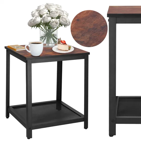 Kvadrātveida kafijas galdiņš ar plauktu Springos HF0026, 45x45x55 cm, loft stils, melns/brūns