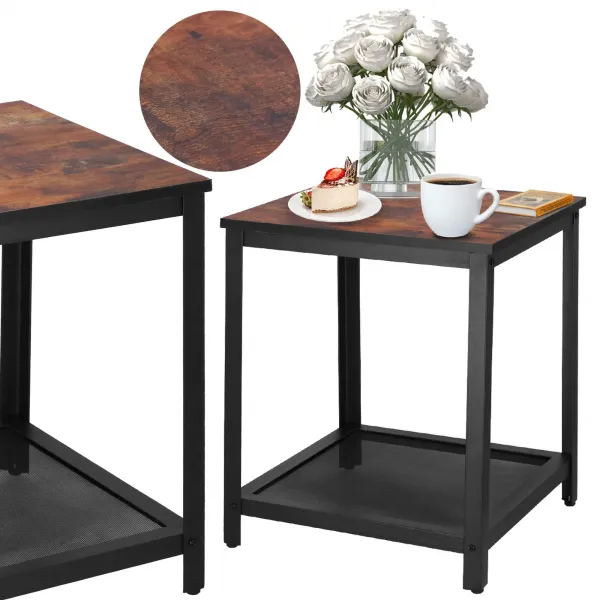 Ruudukujuline kohvilaud riiuliga Springos HF0026, 45x45x55 cm, loft-stiil, must/pruun