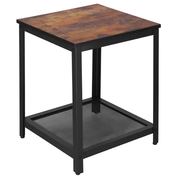 Kvadrātveida kafijas galdiņš ar plauktu Springos HF0026, 45x45x55 cm, loft stils, melns/brūns