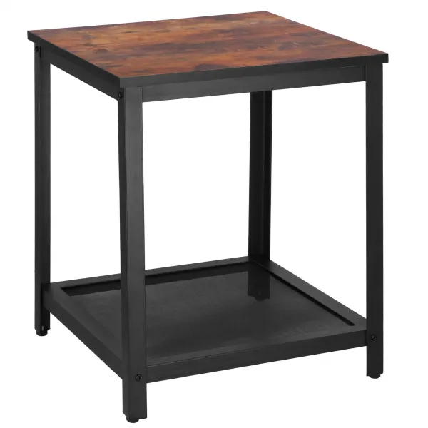 Ruudukujuline kohvilaud riiuliga Springos HF0026, 45x45x55 cm, loft-stiil, must/pruun