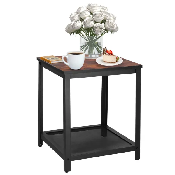 Ruudukujuline kohvilaud riiuliga Springos HF0026, 45x45x55 cm, loft-stiil, must/pruun
