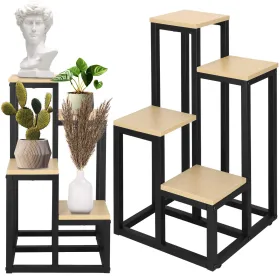 Metal plant stand with 4 shelves Springos GA0206, 67.5 cm, loft style, black/light brown