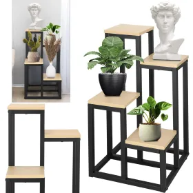 Metallinen kukkateline 4 hyllyllä Springos GA0206, 67,5 cm, loft-tyyli, musta/vaaleanruskea