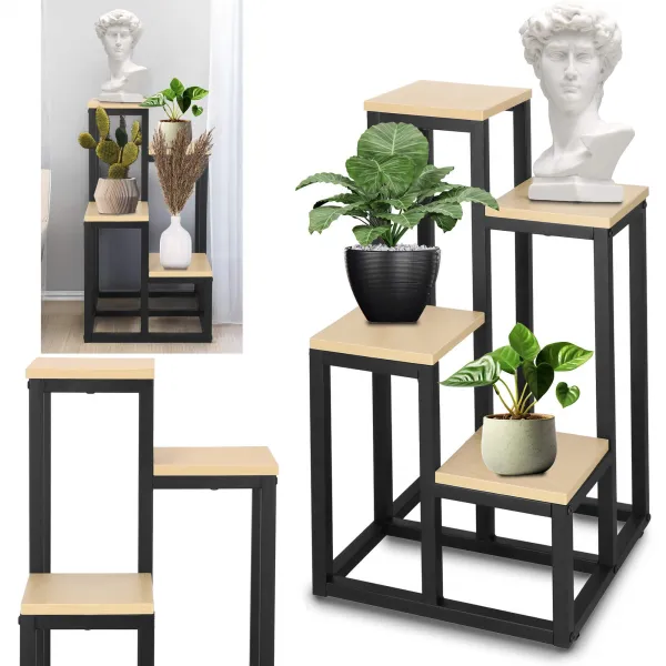 Metallist lillealus 4 riiuliga Springos GA0206, 67,5 cm, loft-stiilis, must/helepruun