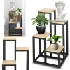 Metalinė gėlių stovas su 4 lentynomis Springos GA0206, 67,5 cm, loft stiliaus, juoda/šviesiai ruda
