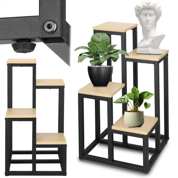 Metallist lillealus 4 riiuliga Springos GA0206, 67,5 cm, loft-stiilis, must/helepruun