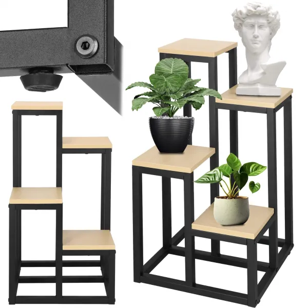 Metallinen kukkateline 4 hyllyllä Springos GA0206, 67,5 cm, loft-tyyli, musta/vaaleanruskea