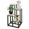 Metallinen kukkateline 4 hyllyllä Springos GA0206, 67,5 cm, loft-tyyli, musta/vaaleanruskea