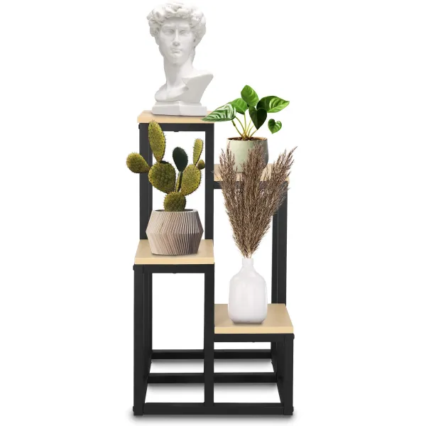 Metalinė gėlių stovas su 4 lentynomis Springos GA0206, 67,5 cm, loft stiliaus, juoda/šviesiai ruda