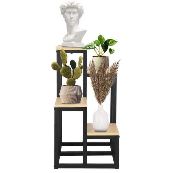 Metallist lillealus 4 riiuliga Springos GA0206, 67,5 cm, loft-stiilis, must/helepruun