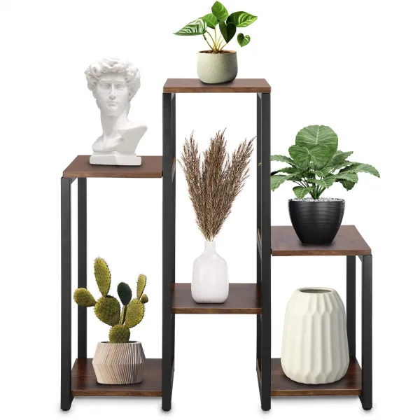 Metalinis gėlių stovas su 6 lentynomis Springos GA0208 79 cm palėpė juoda, tamsiai ruda