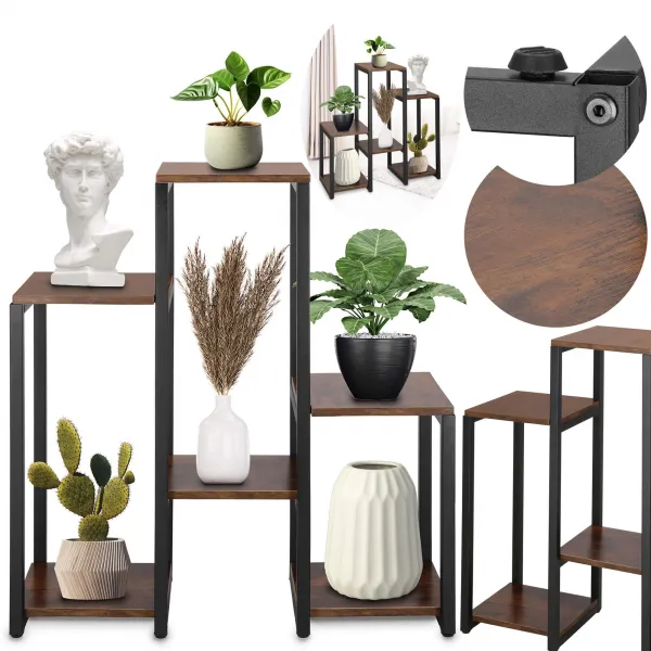 Metalinis gėlių stovas su 6 lentynomis Springos GA0208 79 cm palėpė juoda, tamsiai ruda