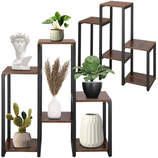 Metalinis gėlių stovas su 6 lentynomis Springos GA0208 79 cm palėpė juoda, tamsiai ruda