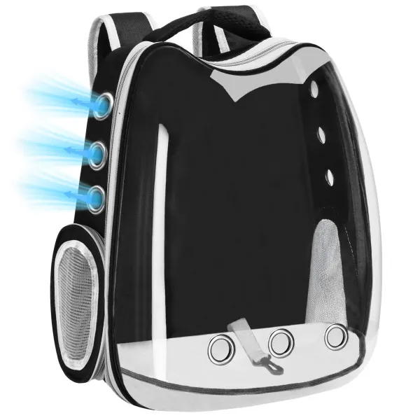 Pet carrier backpack for cats, rabbits, and dogs Springos PA0229, up to 12 kg, 40 x 34 x 21 cm, gray, transparent