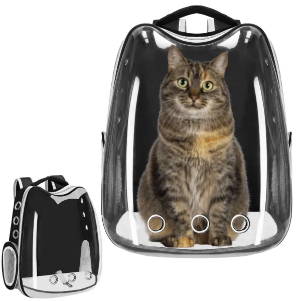 Pet carrier backpack for cats, rabbits, and dogs Springos PA0229, up to 12 kg, 40 x 34 x 21 cm, gray, transparent