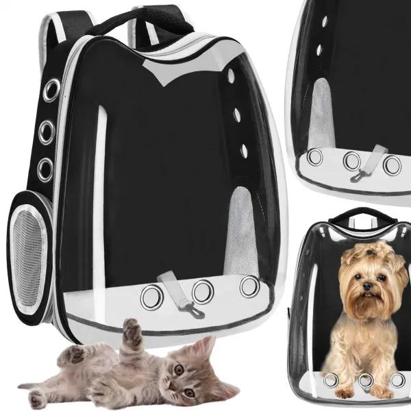 Pet carrier backpack for cats, rabbits, and dogs Springos PA0229, up to 12 kg, 40 x 34 x 21 cm, gray, transparent