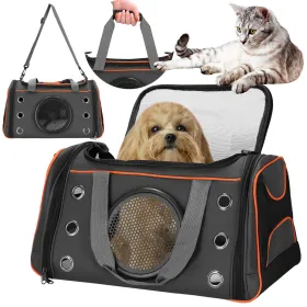 Lemmikloomade kandekott koertele ja kassidele Springos PA0233, reisikott, 24 x 48 x 33 cm, must-oranž
