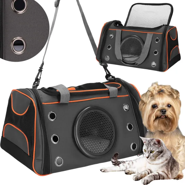 Gyvūnų pernešimo krepšys šunims ir katėms Springos PA0233, kelioninis krepšys, 24 x 48 x 33 cm, juoda-oranžinė