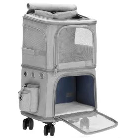 Kassi, koera transpordikast Springos PA0326, 55 x 34 x 26 cm, ratastega lemmikloomade transportimiseks, kahekambriline, hall