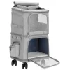 Cat, dog transporter Springos PA0326, 55 x 34 x 26 cm, wheeled pet carrier, dual-chamber, gray