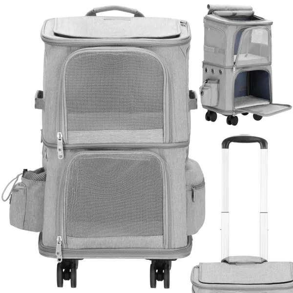 Transporta soma kaķim, sunim Springos PA0326, 55 x 34 x 26 cm, ratiņi dzīvnieku pārvadāšanai, divkameru, pelēka