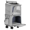 Переноска для кошки, собаки Springos PA0326, 55 x 34 x 26 см, чемодан на колесах для транспортировки животных, двухкамерная, сер