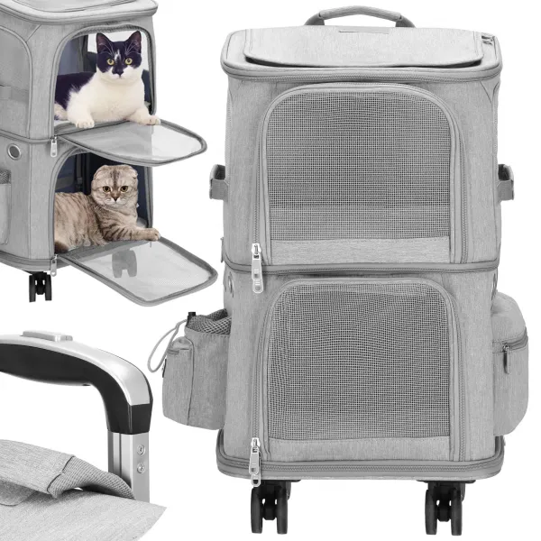 Переноска для кошки, собаки Springos PA0326, 55 x 34 x 26 см, чемодан на колесах для транспортировки животных, двухкамерная, сер