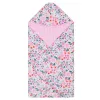 Baby wrap for car seat and carrier Springos SB0052, 77x77 cm, reversible blanket with hood, floral design, pink/multicolor