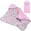 Baby wrap for car seat and carrier Springos SB0052, 77x77 cm, reversible blanket with hood, floral design, pink/multicolor