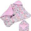 Baby wrap for car seat and carrier Springos SB0052, 77x77 cm, reversible blanket with hood, floral design, pink/multicolor