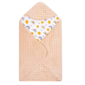 Baby wrap for car seat and carrier Springos SB0051, 77x77 cm, reversible blanket with hood, beige/multicolor