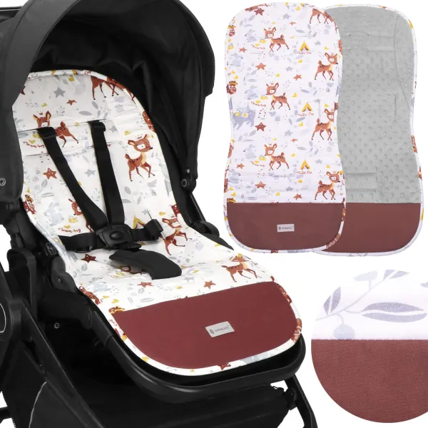 Vaunujen sisäpehmuste Springos SB0056, 37x78 cm, kaksipuolinen matto, eläinkuvio, harmaa/valkoinen/ruskea/monivärinen