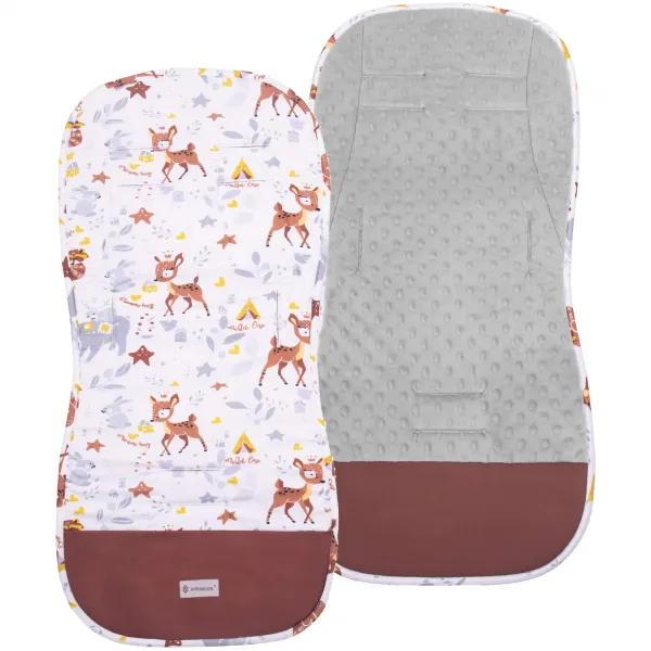Vežimėlio įdėklas Springos SB0056, 37x78 cm, dvipusis kilimėlis, gyvūnėlių raštas, pilka/balta/ruda/daugiaspalvė