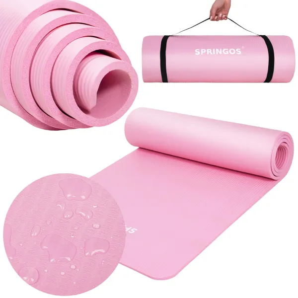 Universāls vingrošanas paklājiņš fitnesam, jogai, pilatesam Springos YG0030, 183 cm, rozā