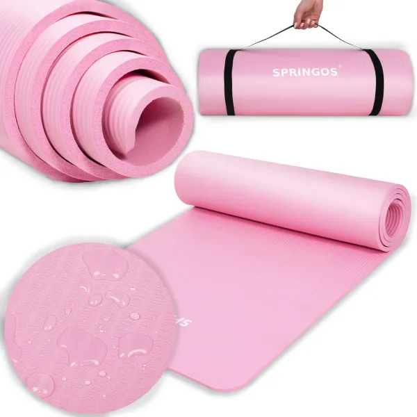 Universāls vingrošanas paklājiņš fitnesam, jogai, pilatesam Springos YG0030, 183 cm, rozā