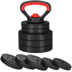 Säädettävä kahvakuula Springos FA1673, 10 kg, 5 levyn sarja, musta/punainen