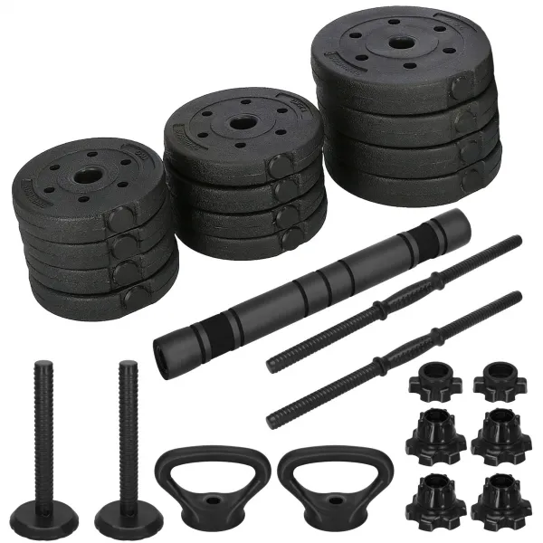 Hanteliai Springos FA1671, 20 kg reguliuojamas rinkinys: grifas + kettlebell