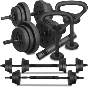 Reguliuojamas hantelių rinkinys Springos FA1672, 30 kg, grifas + svoriai, juodas