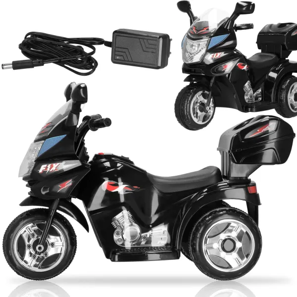 Bērnu motocikls, elektriskais trīsriteņu braucamais, akumulatora skrejritenis Springos KC0014, melns