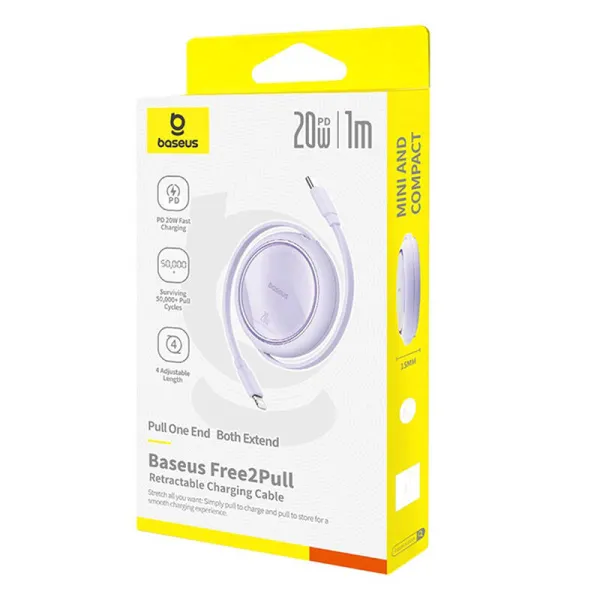 USB Cable Baseus Free2Pull USB-C to iP 20W 1m (purple)