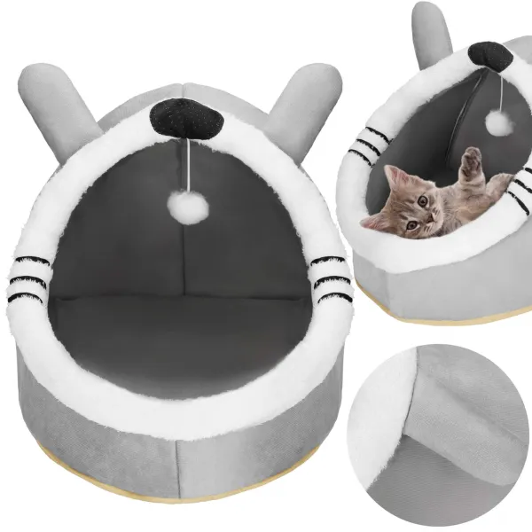 Лежанка для кошки с игрушкой и подушкой Springos PA0241 42x44x35 см серая