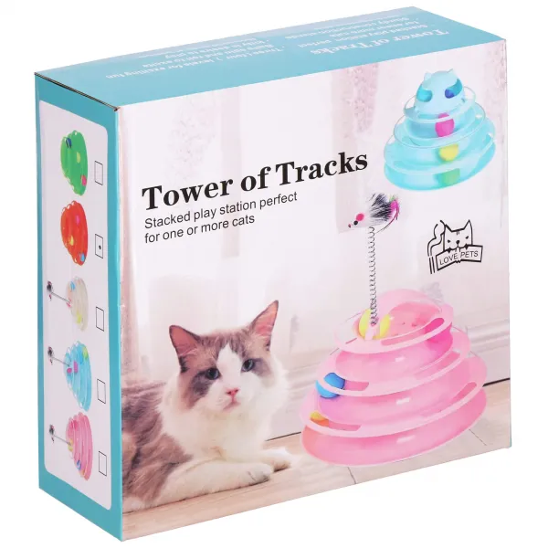 Interactive Cat Toy Ball Tower Carousel Springos PA0330 Orange