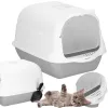 Закрытый кошачий туалет с лопаткой Springos PA0335 49x36x35 см серо-белый