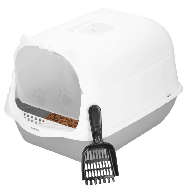 Закрытый кошачий туалет с лопаткой Springos PA0335 49x36x35 см серо-белый