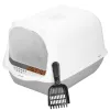 Закрытый кошачий туалет с лопаткой Springos PA0335 49x36x35 см серо-белый