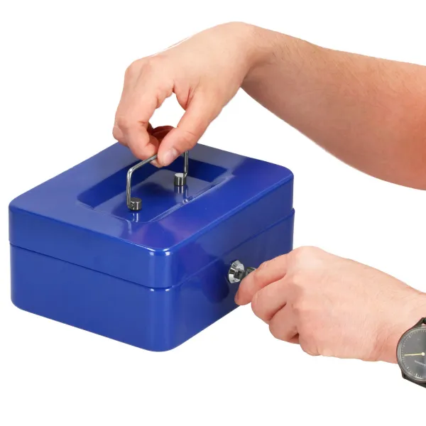 Kassalaatikko, metallinen kassakaappi Springos HA5039, 20x16x9 cm, laatikko, sininen